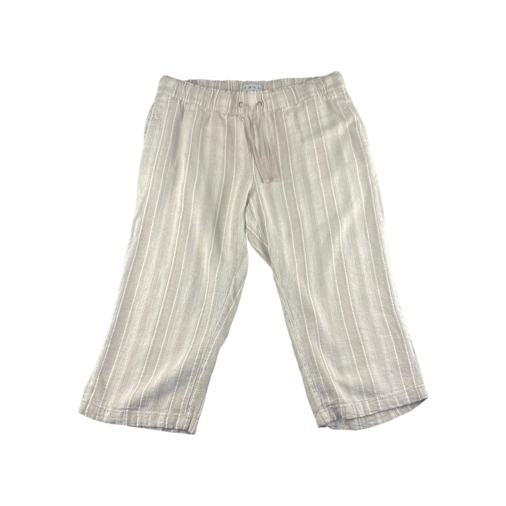 Dash Striped Linen Blend Cropped Pants Size Medium Elastic‎ Waist Drawstring